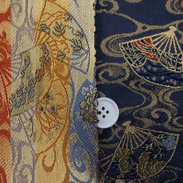 金襴　寿三丁　扇流し　消炭色・金　0651-04