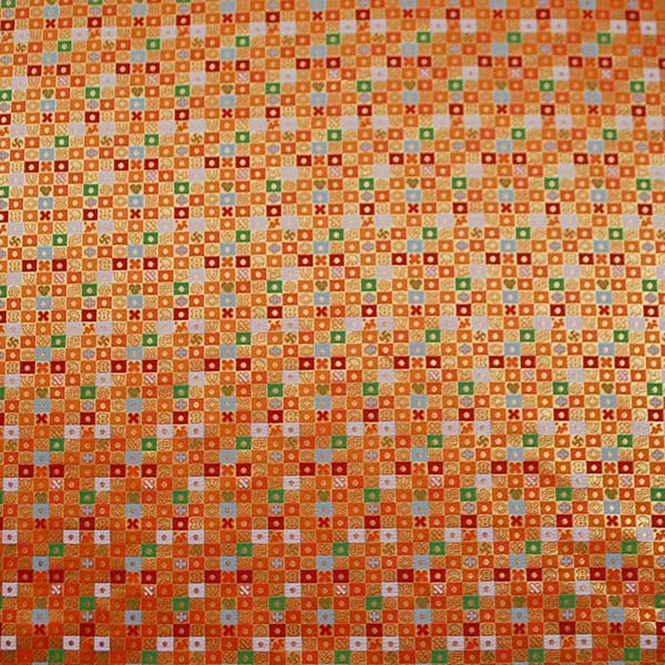 金襴　三丁サビ　宝入り石畳文（宝尽くし・市松柄）　橙色×赤×緑×白など　0651-14