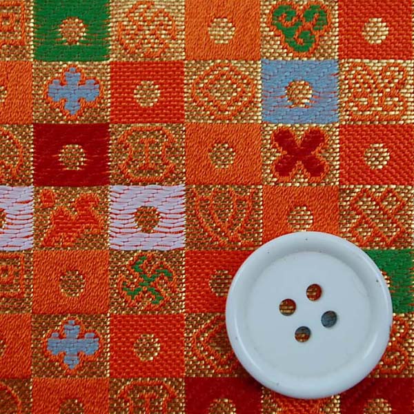 金襴　三丁サビ　宝入り石畳文（宝尽くし・市松柄）　橙色×赤×緑×白など　0651-14