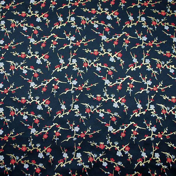 金襴　寿三丁　枝梅柄　黒　0651-19