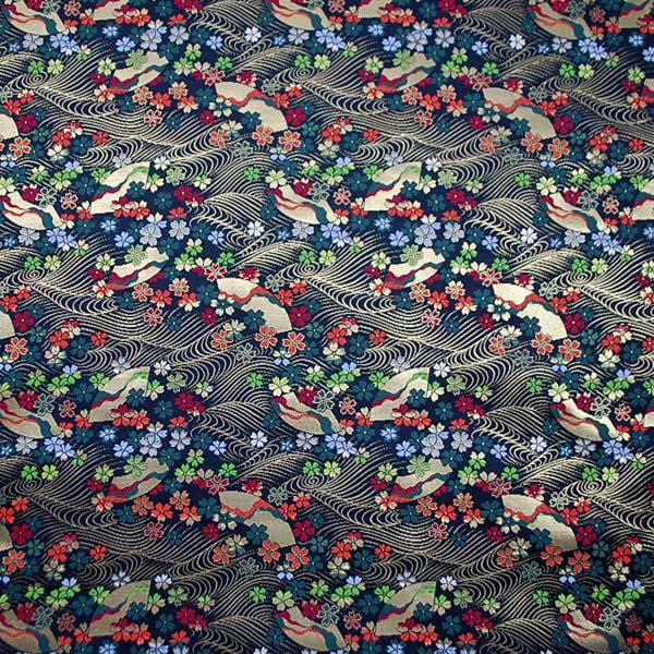 金襴　寿三丁　小桜と扇流し文　黒　0651-20