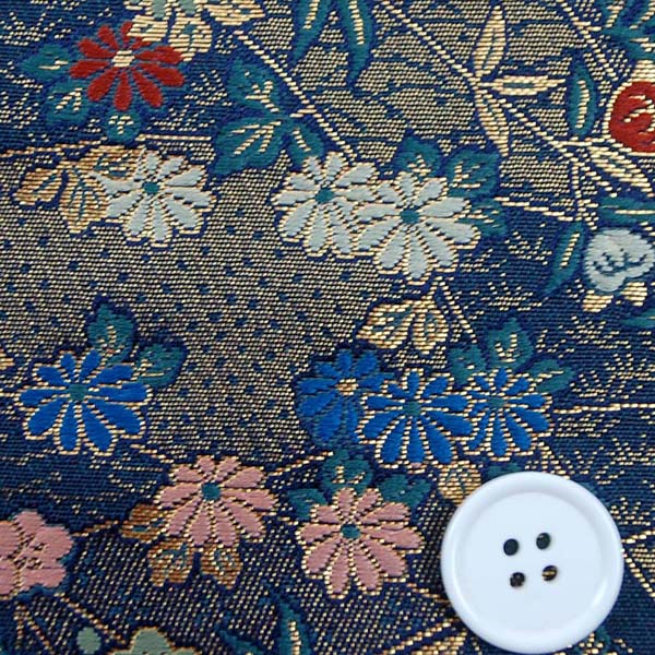 金襴　三丁サビ　花と笹蔓　紺色　0651-32