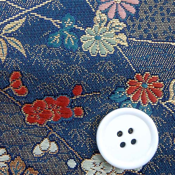 金襴　三丁サビ　花と笹蔓　紺色　0651-32