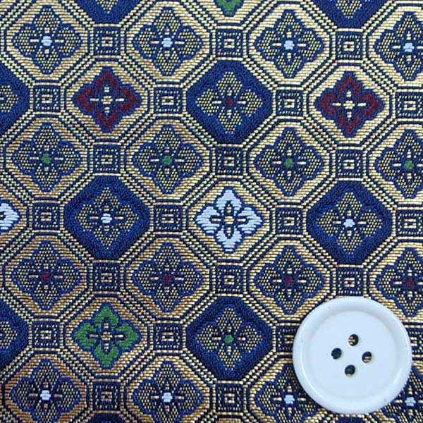 金襴　三丁サビ　蜀江文（花菱）　金色×紺　0651-34