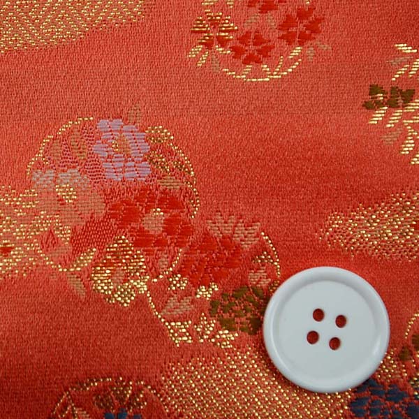 金襴　寿三丁　雲取と花の丸文　珊瑚朱色　0651-36
