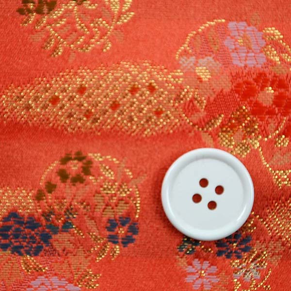 金襴　寿三丁　雲取と花の丸文　珊瑚朱色　0651-36