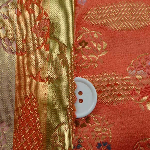 金襴　寿三丁　雲取と花の丸文　珊瑚朱色　0651-36