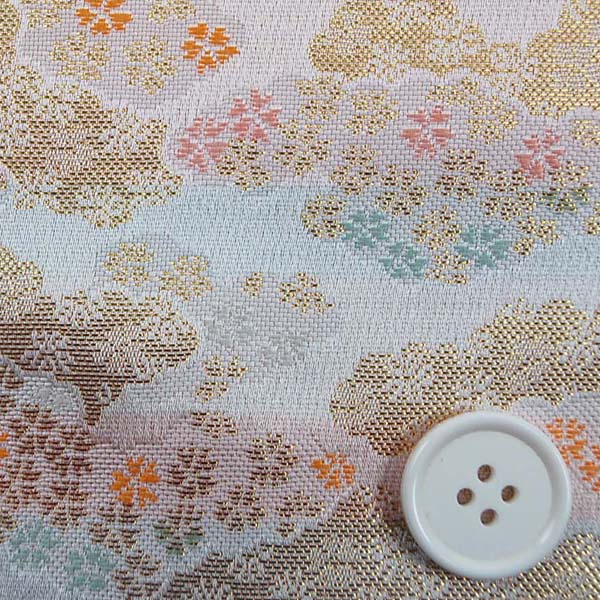 金襴　寿三丁　雲取・花霞柄（桜）　白・金色　0651-37