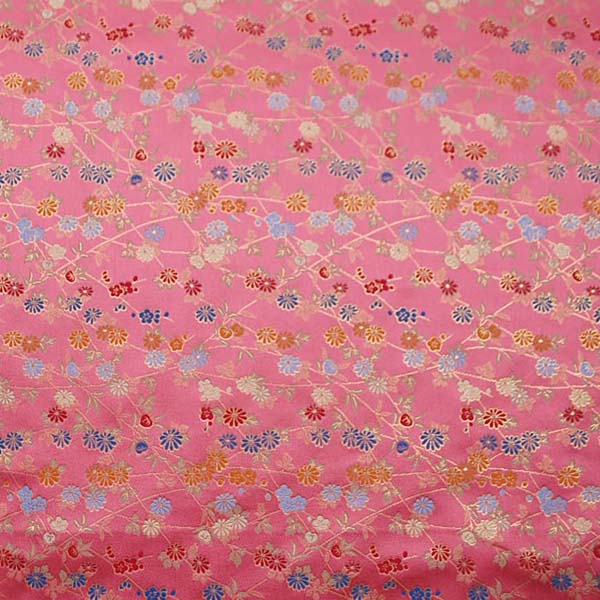 金襴　三丁サビ　花木尽くし（梅ほか）　珊瑚朱色　0651-43