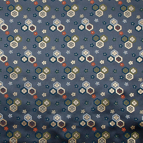 金襴　寿三丁　亀甲花菱と梅鉢　濃灰色　0651-44