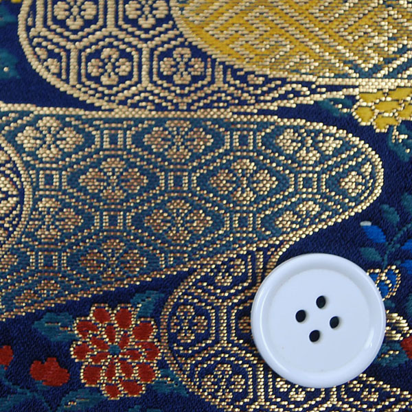 金襴　三丁サビ　花と流水　亀甲花菱・七宝・紗綾形（卍崩し）　濃紺　0651-46