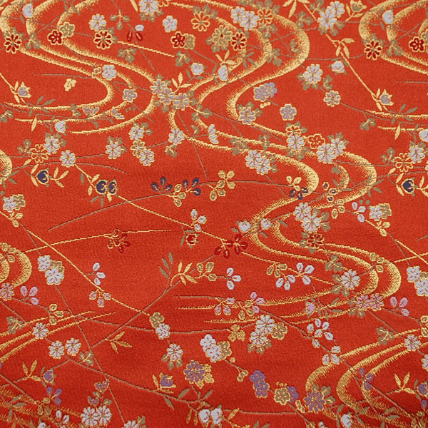 金襴　三丁サビ　花と流水　　樺色　0651-47