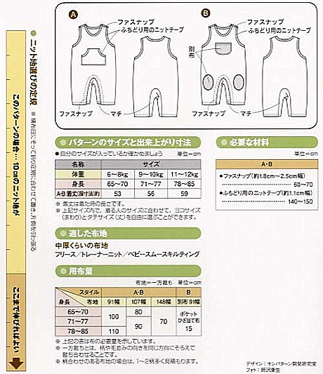 赤ちゃんのオーバーオール(伸び縮みする布地専用)(4701)