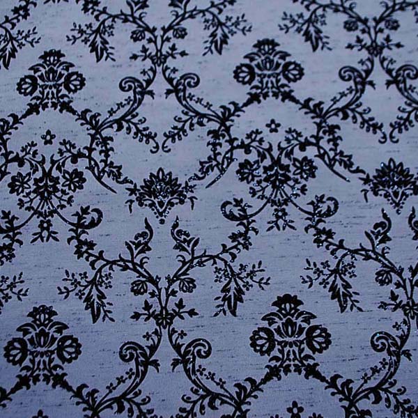 よさこいや舞台衣装に最適な　フロッキー加工のシャンタン　ダマスク調　シルバーグレー