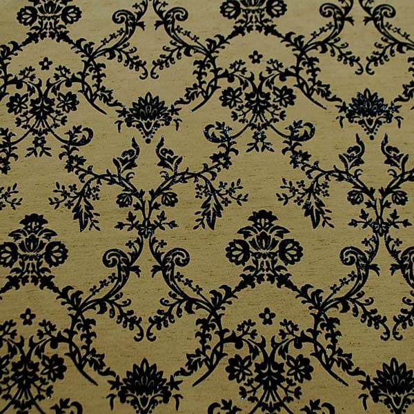 よさこいや舞台衣装に最適な　フロッキー加工のシャンタン　ダマスク調　くすんだゴールド