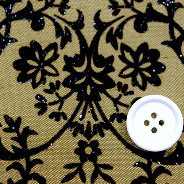 よさこいや舞台衣装に最適な　フロッキー加工のシャンタン　ダマスク調　くすんだゴールド