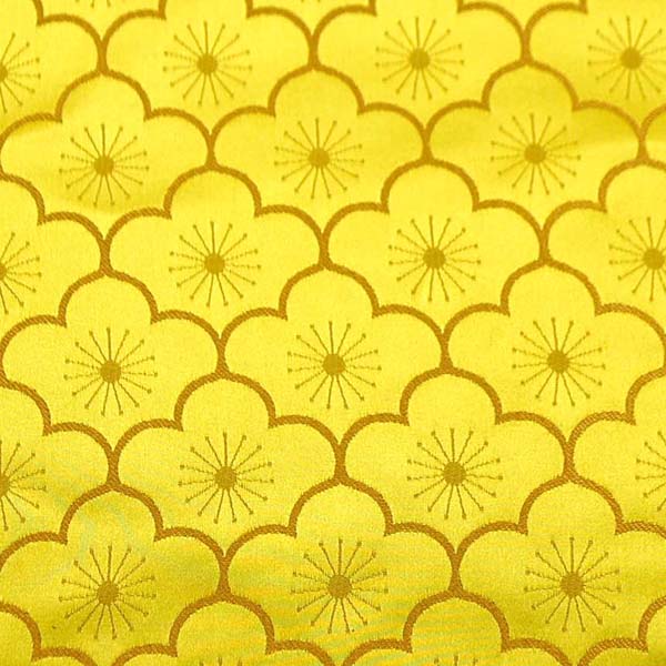 サテンジャガード　梅の柄　ゴールド