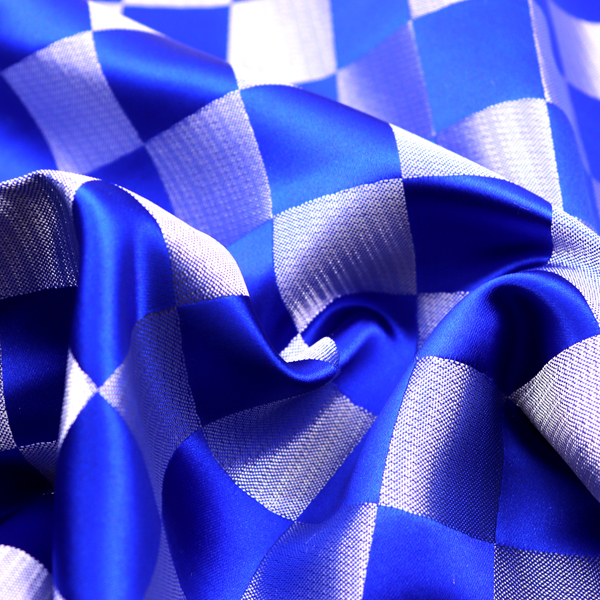 よさこいや舞台衣装に最適な　光沢感のある素材　サテンジャガード　市松格子　青×銀