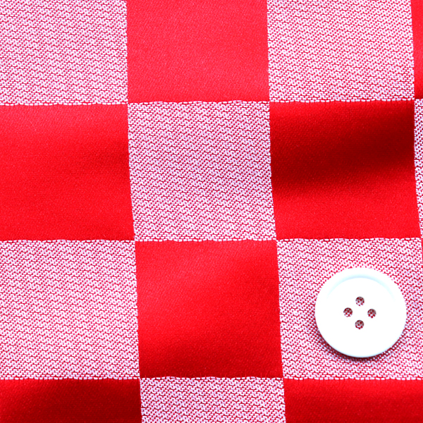 よさこいや舞台衣装に最適な　光沢感のある素材　サテンジャガード　市松格子　赤×銀