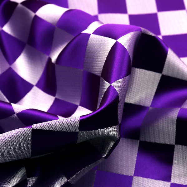 よさこいや舞台衣装に最適な　光沢感のある素材　サテンジャガード　市松格子　紫×銀