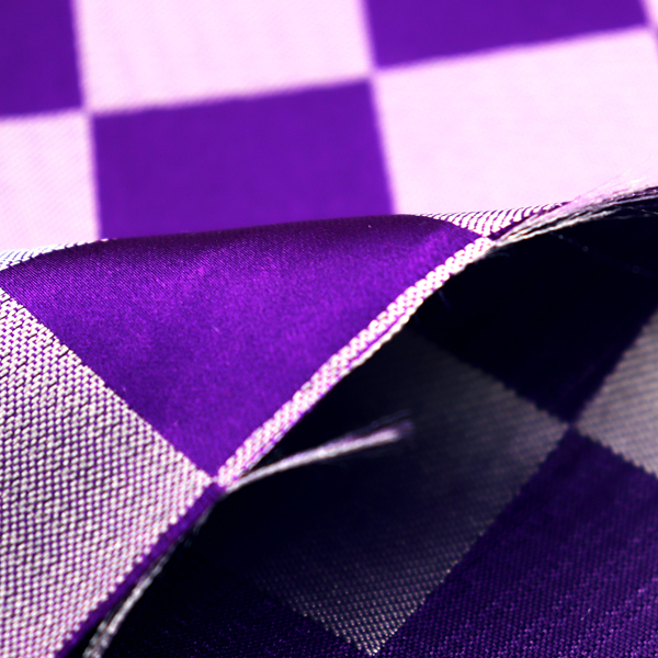 よさこいや舞台衣装に最適な　光沢感のある素材　サテンジャガード　市松格子　紫×銀