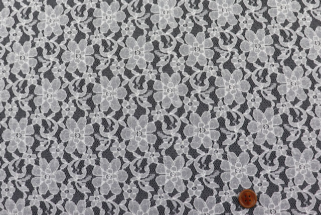 ラッセルコードレース生地 花柄 オフ白 生地通販 布販売 江戸ッ子