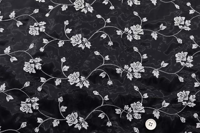 オーガンジー刺しゅうレース生地　蓄光性　（ニット生地ではありません）　白　【50cm単位】　(la721)