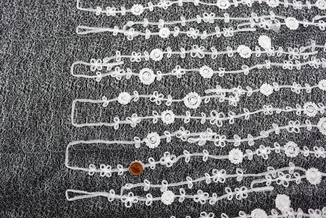 リボンレース生地　銀ネット×白　【50cm単位】　(la731)