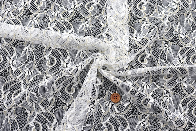 ラメ・ラッセルレース生地　白・ゴールド　【50cm単位】　(la734)