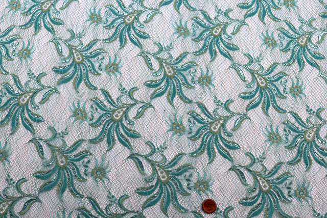 ラメ ラッセルレース生地 エメラルドグリーン 生地通販 布販売 江戸ッ子