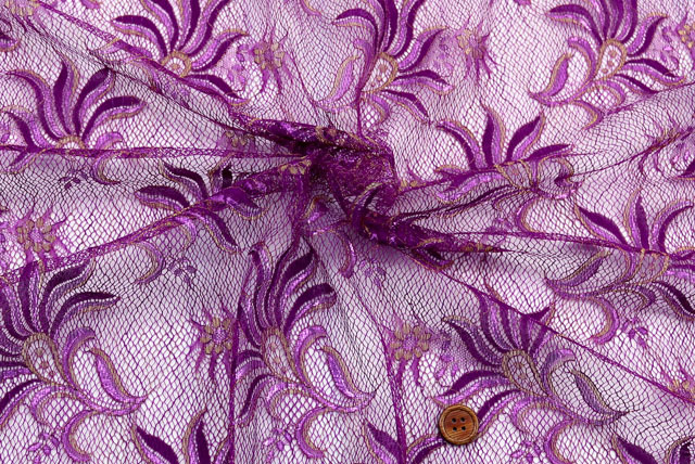 ラメ・ラッセルレース生地　パープル　【50cm単位】　(la740)