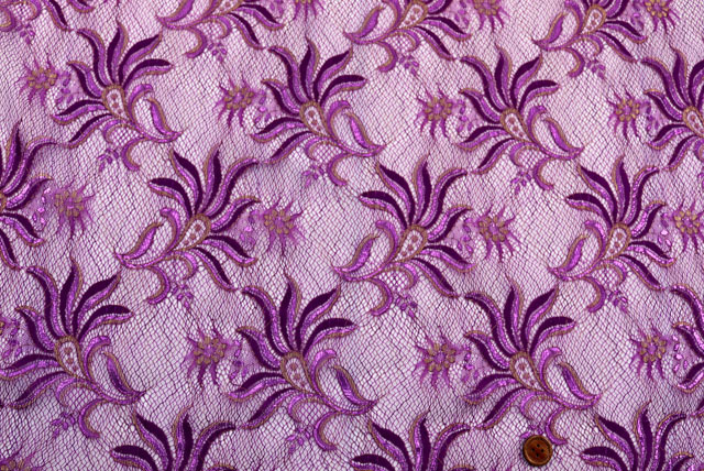 ラメ・ラッセルレース生地　パープル　【50cm単位】　(la740)