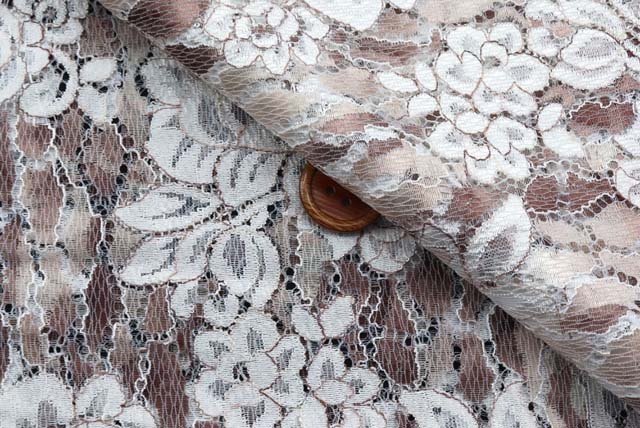 ラッセルレース生地　うす 茶【50cm単位】　(la749)