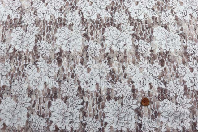 ラッセルレース生地　うす 茶【50cm単位】　(la749)