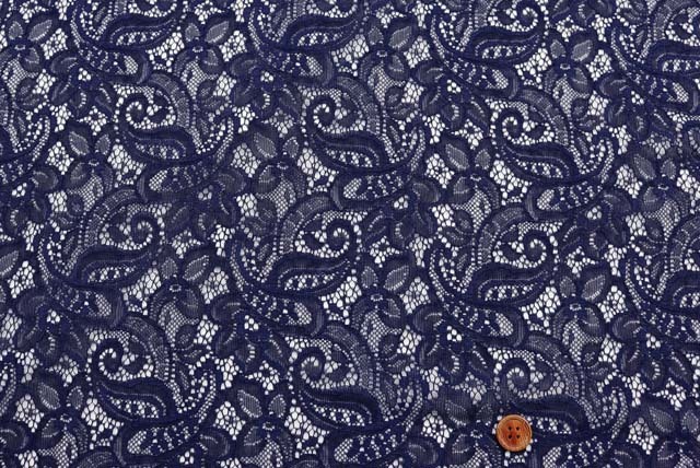 ラッセルレース生地（ニットではありません）紺【50cm単位】　(la755)