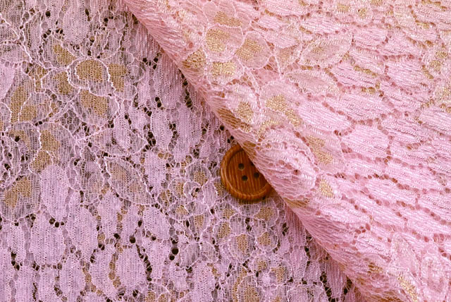 ラメラッセルレース生地　うすピンク・金ラメ【50cm単位】　(la766)