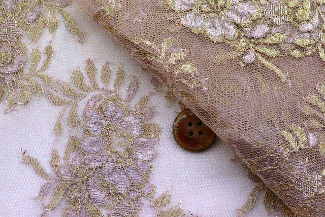 ラメチュールレース生地　うす茶紫・金と銀ラメ【50cm単位】　(la767)