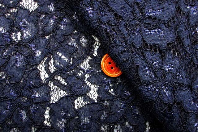 ラメ入りラッセルコードレース生地 紺【生地通販 布販売 江戸ッ子】