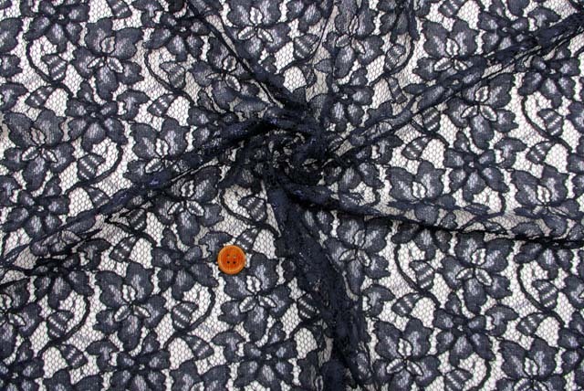 ラメ入りラッセルコードレース生地 紺【生地通販 布販売 江戸ッ子】