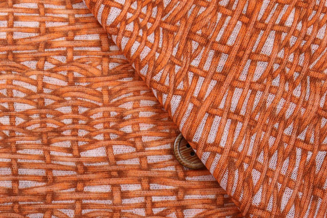 パワーネットプリント生地　かご編み柄　オレンジ【50cm販売】（p2045）