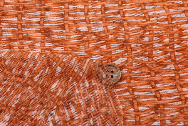パワーネットプリント生地　かご編み柄　オレンジ【50cm販売】（p2045）