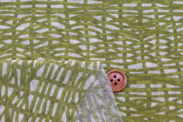 パワーネットプリント生地　かご編み柄　からし【50cm販売】（p2046）