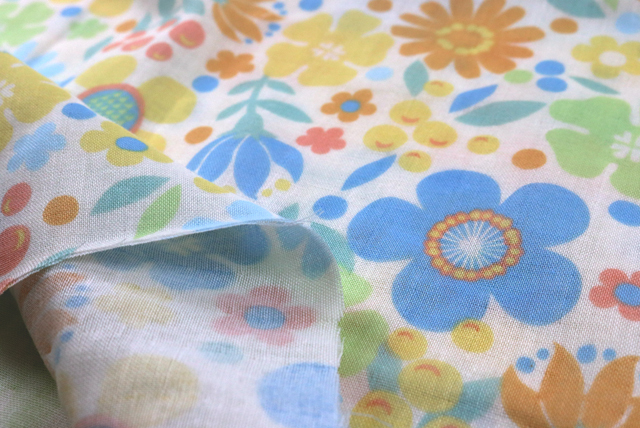 広巾　コットンダブルガーゼ　パステルフラワープリント　青系