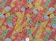 京都友禅柄 金彩ちりめん生地 花柄 和風生地 和生地 エンジ色　約７０ｃｍ×約５０ｃｍカット　(0647-18)