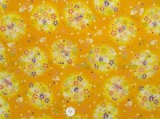 ちりめん友禅 金彩生地 可愛い小桜柄 桜の花びら うさぎ柄 黄色地　約７０ｃｍ×約５０ｃｍカット　(0647-29)
