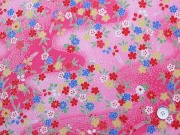 レーヨンちりめん友禅金彩生地　桜・笹・萩・菊・流水・鹿の子　ピンク