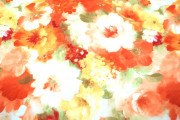 サテンオーガンジー　フラワープリント　オレンジ系
