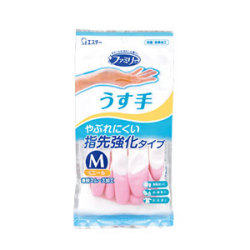 エステー ファミリー ビニール手袋 うす手 指先強化 M ピンク 1双