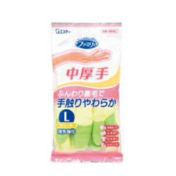 エステー ファミリー ビニール手袋 中厚手 指先強化 L グリーン 1双