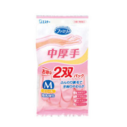 エステー ファミリー ビニール手袋 中厚手 指先強化 M 2双パック （ピンク 1双・グリーン2双）
